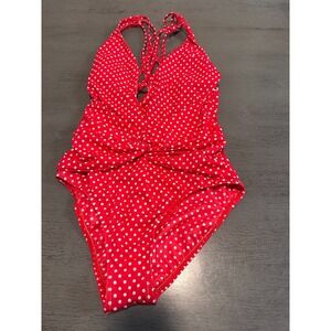 red polka dot ATHENA  one piece swimsuit size 8